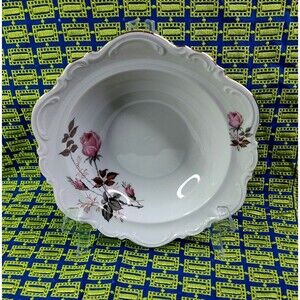 MITTERTEICH BAVARIA GERMANY PORCELAIN Gold Trim Pink ROSE Serving Bowl 10"x9.5"